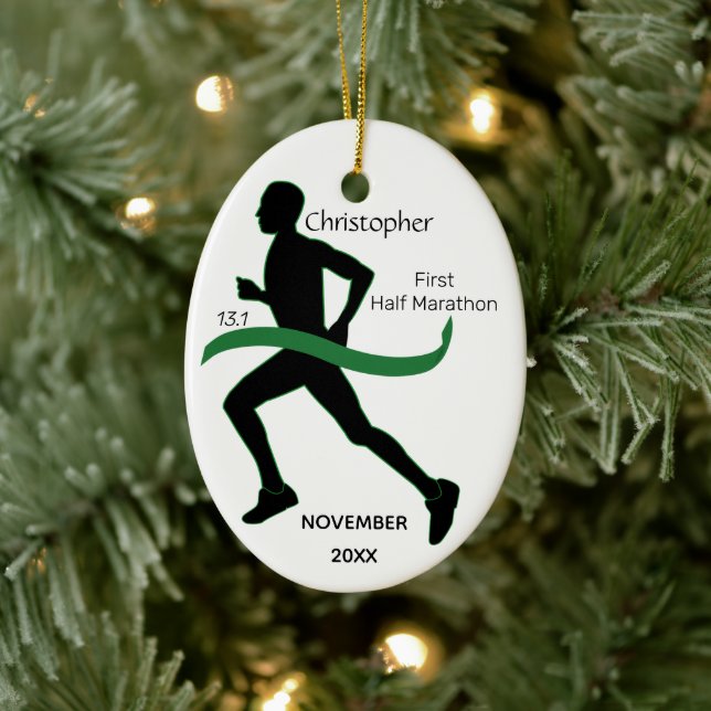Décoration En Céramique Moitié Homme Marathon Runner Green Ribbon Ornament (Arbre)