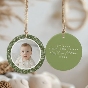 Décoration En Céramique Mon Premier Noël Bébé Botanique Vert Hiver
