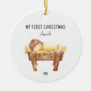 Décoration En Céramique Mon premier Noël Bébé personnalisé dans la crèche