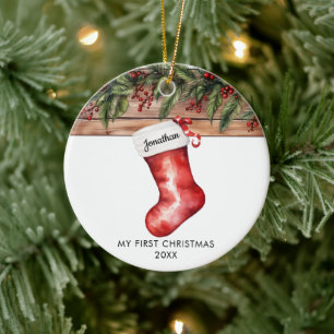 Décoration En Céramique Mon premier Noël chaussette bébé garçon fille mign