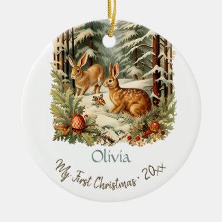 Décoration En Céramique Mon premier Noël mignon lapins Vintages Nom bébé