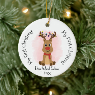 Décoration En Céramique Mon premier Noël Nom personnalisé Reindee Noël