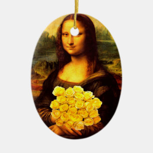 Décoration En Céramique Mona Lisa Avec Bouquet De Roses Jaunes