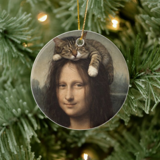 Décoration En Céramique Mona Lisa avec chat endormi (Arbre)