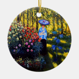 Décoration En Céramique Monet Woman avec un parasol dans le jardin