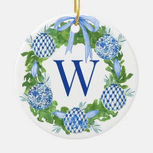 Décoration En Céramique Monogram Blue & White Chinoiserie Wreath