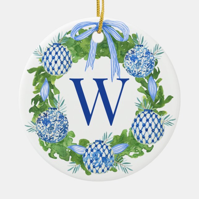 Décoration En Céramique Monogram Blue & White Chinoiserie Wreath (Devant)