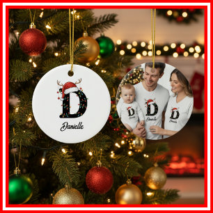 Décoration En Céramique Monogram Famille Noël Bois de Cerf Chapeau de Père