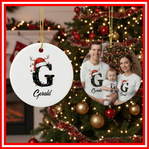 Décoration En Céramique Monogram Famille Noël Bois de Cerf Chapeau de Père