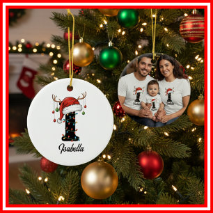 Décoration En Céramique Monogram Famille Noël Bois de Cerf Chapeau de Père