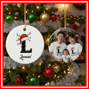 Décoration En Céramique Monogram Famille Noël Bois de Cerf Chapeau de Père