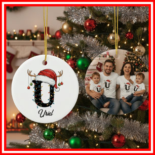 Décoration En Céramique Monogram Famille Noël Bois de Cerf Chapeau de Père