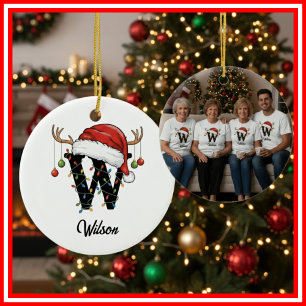 Décoration En Céramique Monogram Famille Noël Bois de Cerf Chapeau de Père