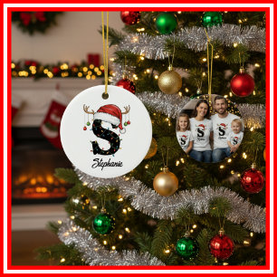Décoration En Céramique Monogram Famille Noël Bois de Cerf Chapeau de Père