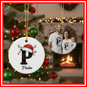 Décoration En Céramique Monogram Famille Noël Bois de Cerf Chapeau de Père