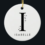Décoration En Céramique Monogram I Celestial Name<br><div class="desc">Add a touch of celestial magic to your holiday décor with this stunning monogram Christmas ornament! Featuring a letter adorned with little stars and moons around it and your choice of name underneath, this personalized ornament is the perfect keepsake for the season. It comfortably fits up to 10 characters for...</div>