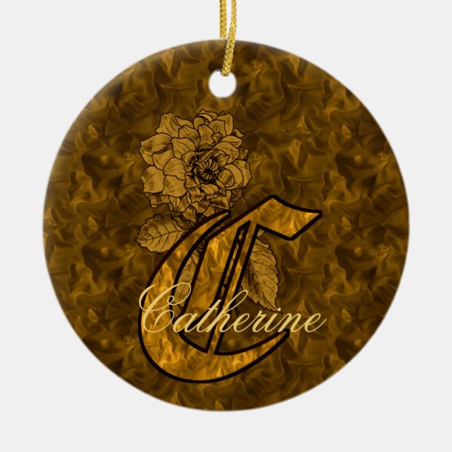 Décoration En Céramique Monogram Initial C Elegant Gold Peony Personalized (Devant)
