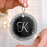 Décoration En Céramique Monogramme à étincelle noire à Parties scintillant<br><div class="desc">Personnalisez facilement cet élégant design ornemental en céramique à la mode avec une jolie parties scintillant brillante en argent sur un arrière - plan métallique brossé noir.</div>