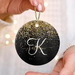Décoration En Céramique Monogramme à étincelle noire à Parties scintillant<br><div class="desc">Personnalisez facilement ce design tendance et élégant,  avec une jolie parties scintillant dorée brillante sur un arrière - plan métallique brossé noir.</div>
