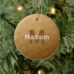 Décoration En Céramique Monogramme à motif géométrique en maille ombrée ma<br><div class="desc">Ornement de Noël en céramique avec monogramme à motif géométrique en maille ombrée brun clair. Personnalisez votre monogramme avec votre initiale et votre nom. Motif géométrique triangulaire avec dégradé ombré brun clair foncé design moderne.</div>