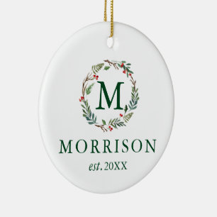 Décoration En Céramique Monogramme Aquarelle Wreath PHOTO NOUVELLE