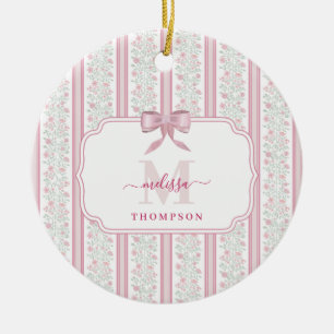 Décoration En Céramique Monogramme au nœud coquette floral rose vintage