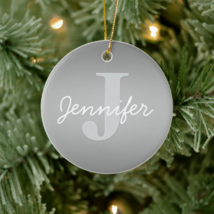 Décoration En Céramique Monogramme blanc curé et gris Couleurs modifiabl