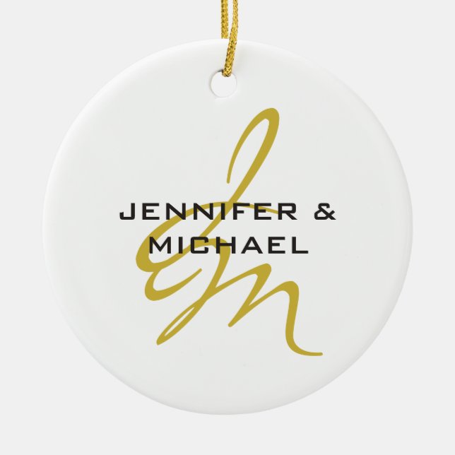 Décoration En Céramique Monogramme blanc or couleur plaine minimaliste mod (Devant)