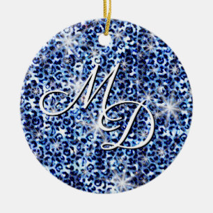 Décoration En Céramique Monogramme bleu Cheetah