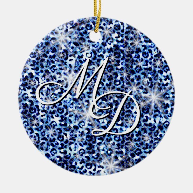 Décoration En Céramique Monogramme bleu Cheetah (Devant)