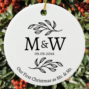 Décoration En Céramique Monogramme de couple Noël de mariage des premiers