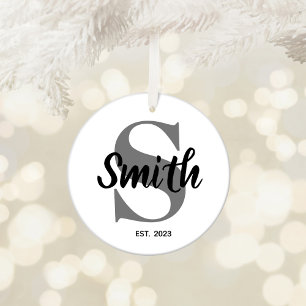 Décoration En Céramique Monogramme de famille personnalisé gris et noir
