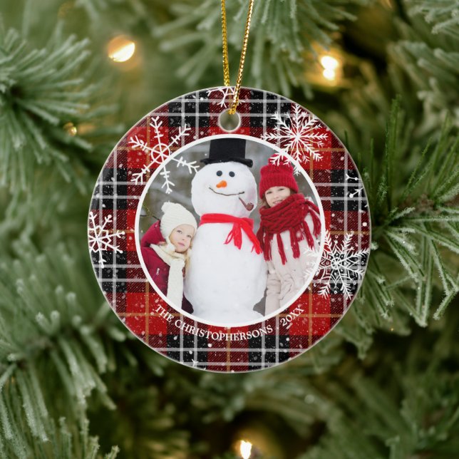 Décoration En Céramique Monogramme de flocon de neige rouge rouge rustique (Arbre)