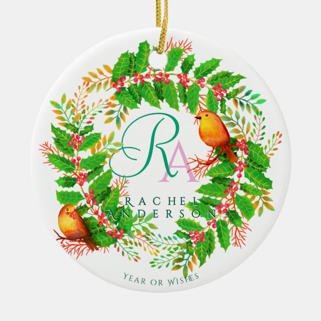Décoration En Céramique Monogramme de la couronne de Noël blanc (Devant)