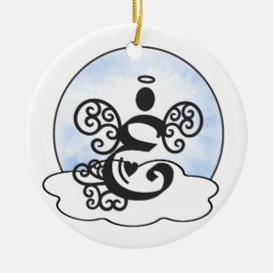 Décoration En Céramique Monogramme de la lettre E avec l'ange et les