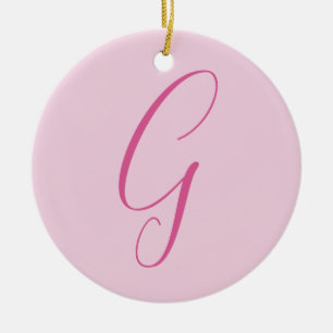 Décoration En Céramique Monogramme de lettre initiale rose clair chic uni
