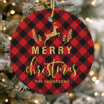 Décoration En Céramique Monogramme de Noël Joyeux Plaid Buffalo<br><div class="desc">Ajoutez une touche rustique et cosy à votre décor de vacances avec ce décor en céramique personnalisée, avec un classique arrière - plan en plaid de buffle et des accents dorés festifs. Parfait pour ajouter un élément personnalisé à votre arbre de Noël, ce ornement inclut "Joyeux Noël" dans un script...</div>