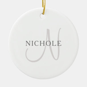 Décoration En Céramique Monogramme de nom élégant Blanc & Gris