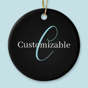 Décoration En Céramique Monogramme de script cursif éditable Noir Bleu Bla