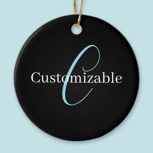 Décoration En Céramique Monogramme de script cursif éditable Noir Bleu Bla (Créateur téléchargé)
