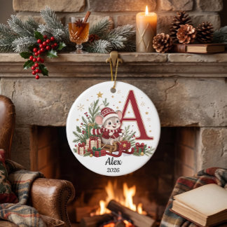 Décoration En Céramique Monogramme de souris personnalisé Noël initial