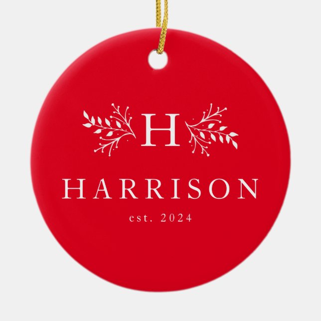 Décoration En Céramique Monogramme de vacances rustique rouge photo nouvel (Devant)