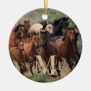 Décoration En Céramique Monogramme des Chevaux de Mustang