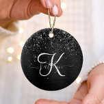 Décoration En Céramique Monogramme d'étincelle à Parties scintillant noire<br><div class="desc">Personnalisez facilement ce design tendance et élégant,  avec une jolie parties scintillant brillante noire sur un arrière - plan métallique brossé noir.</div>