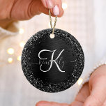 Décoration En Céramique Monogramme d'étincelle à Parties scintillant noire<br><div class="desc">Personnalisez facilement ce design élégant et tendance ornemental en céramique avec une jolie parties scintillant brillante noire sur un arrière - plan métallique brossé noir.</div>