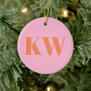 Décoration En Céramique Monogramme d'initiales personnalisées rose orange