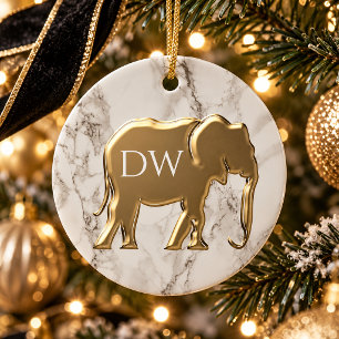 Décoration En Céramique Monogramme Éléphant en Or Noël
