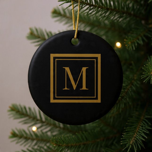 Décoration En Céramique Monogramme encadré noir et or personnalisé (Créateur téléchargé)