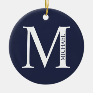 Décoration En Céramique Monogramme et nom personnalisés bleu marine