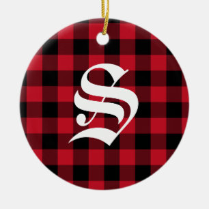 Décoration En Céramique Monogramme initial Rouge noir Buffle témoin Plaid